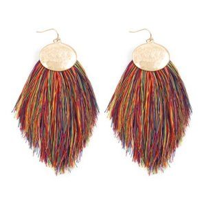 Rainbow Oversized Boho Thread Tassel Drop Earrings